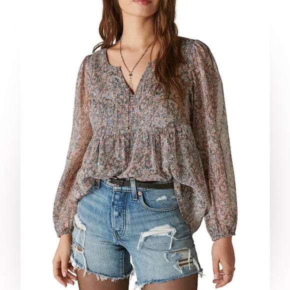 Lucky Brand Long Sleeve Floral Print Women's Top L - Picture 1 of 13